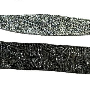 3 Elegant Black and Silver Women's Belts, Beaded & Sequined.
